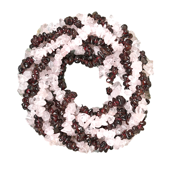 GARNET AND ROSE QUARTZ NUGGETS 32 INCHES NECKLACE